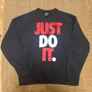 Nike Men's Black Crewneck Sweater with Red and White Graphic
